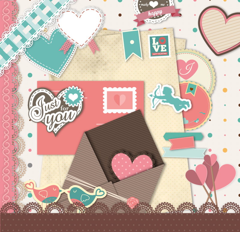 Vintage Valentine Clip element vector material
