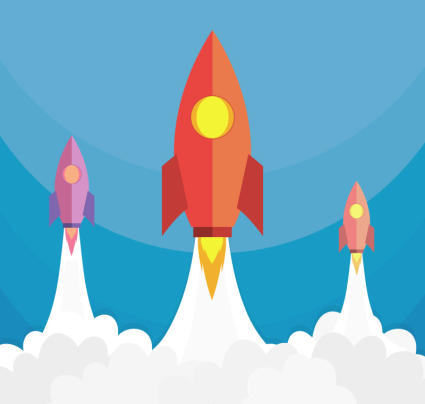 Cartoon launch rocket design vector material
