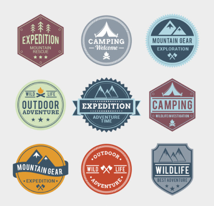 9 outdoor adventure tag vector material