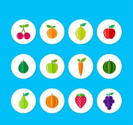12 flat fruits and vegetables icon vector
