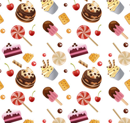 Delicious sweets seamless background vector
