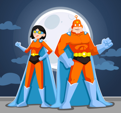 Superman cartoon men and women vector material
