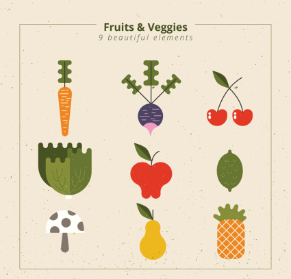 9 abstract design Vector fruits and vegetables