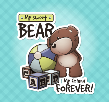 Cute toys and dolls bear vector material