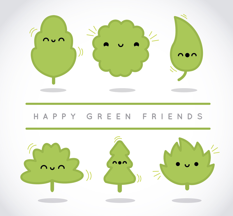 6 green leaves cartoon vector material