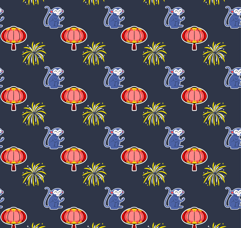 Monkey lanterns and fireworks seamless background vector material
