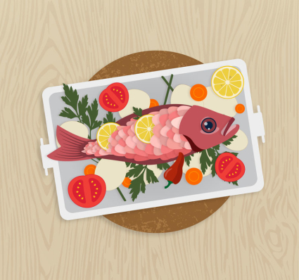 Delicious fish dishes vector material