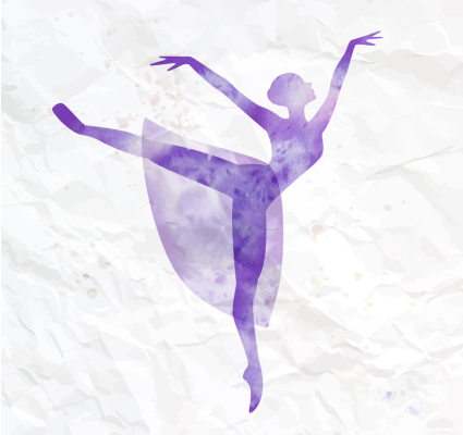 Purple watercolor dancing girl silhouette vector material