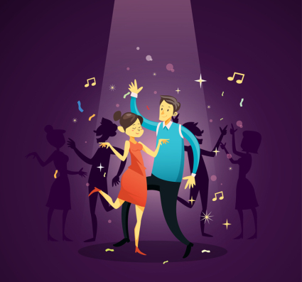 Dancing men and women fashion vector material