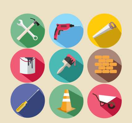 9 construction tools icon vector material