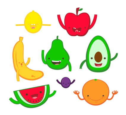 8 vector material cute cartoon fruit design