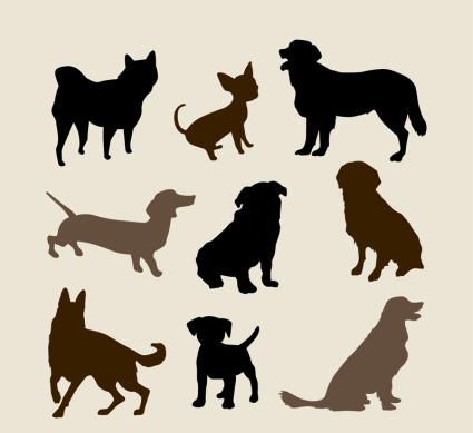 9 dog silhouettes vector material