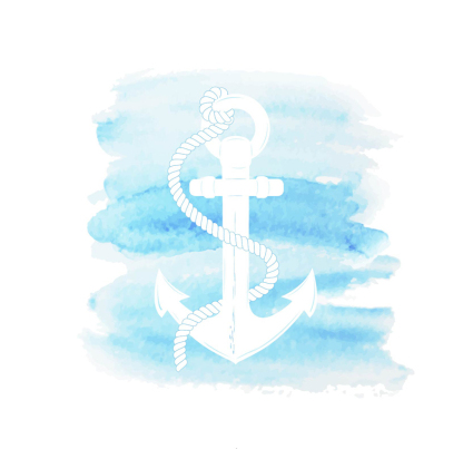 Watercolor blue anchor vector material
