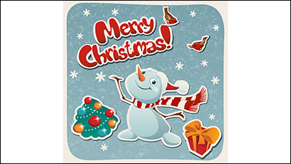 Cute snowman Christmas greeting card vector material