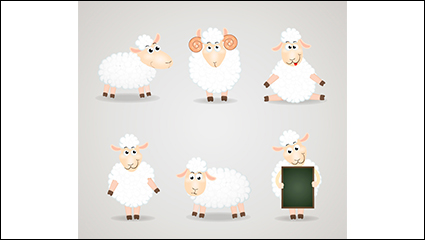 6 white cartoon sheep vector material