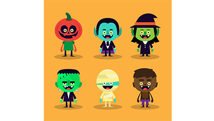 6 Halloween cartoon characters vector material