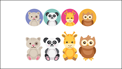 8 cute animals and head vector material