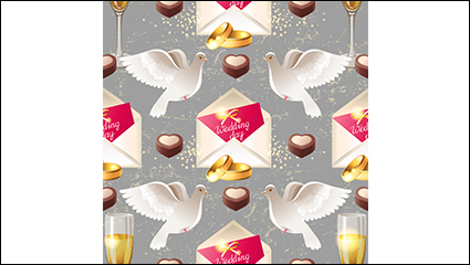 Wedding invitations pigeons and seamless background vector material