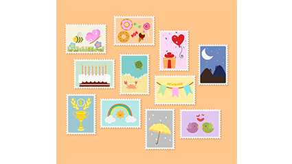 11 models playful stamp design vector material