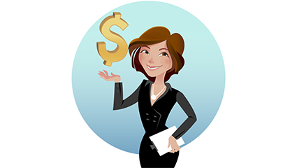 Commercial girl and currency symbol vector material