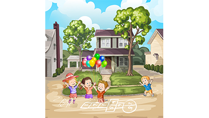 4 cartoon children playing with the game vector material