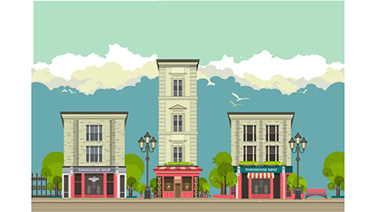 3 cartoon street store design vector material