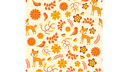 Fox and leaves seamless background color vector material