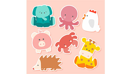 Seven cute animal stickers vector material