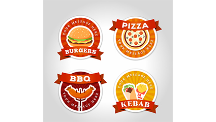 4 colored snack food labels Vectors