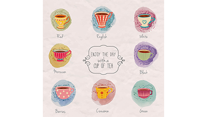 8 tea drinks watercolor design vector material