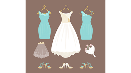 White wedding dress and bridesmaid dress vector material