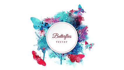 Blue red watercolor butterfly tag vector material