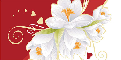 White flowers and heart-shaped vector material elements