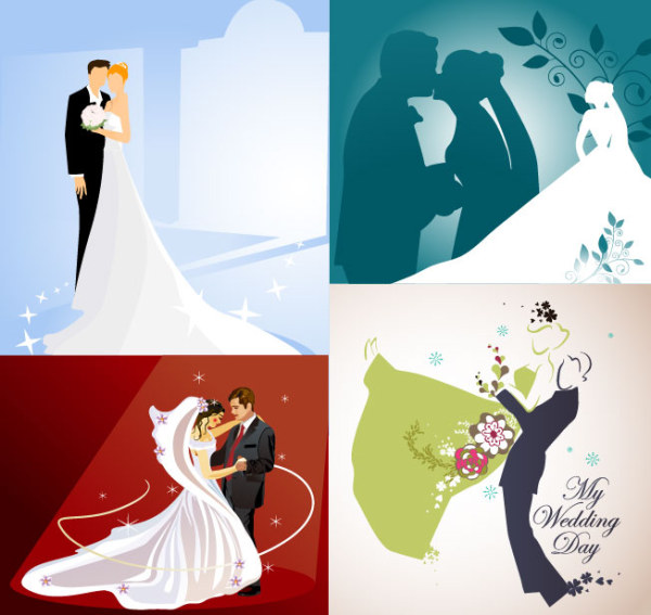 Married, kiss, dancing, the bride, groom vector