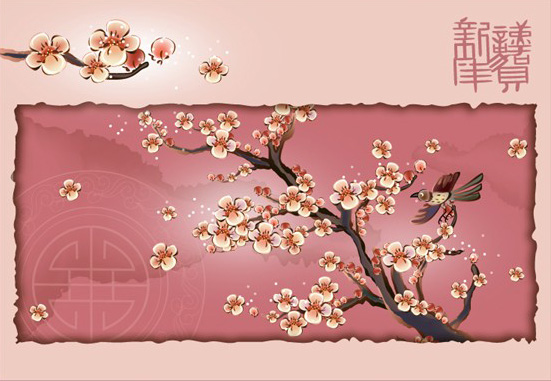 Magpies, plum blossom, the branch vector