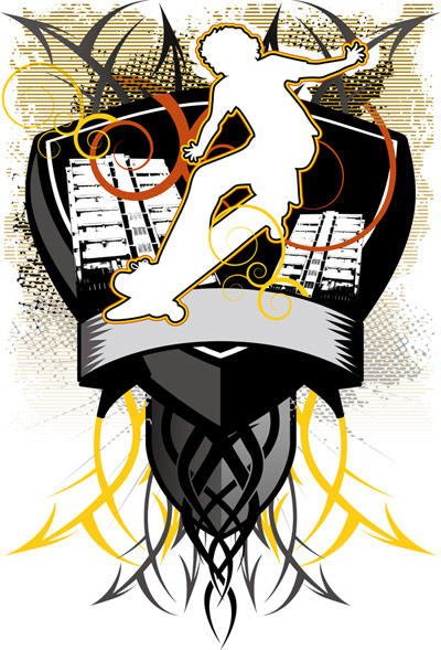Skateboard, shields, arrows vector 