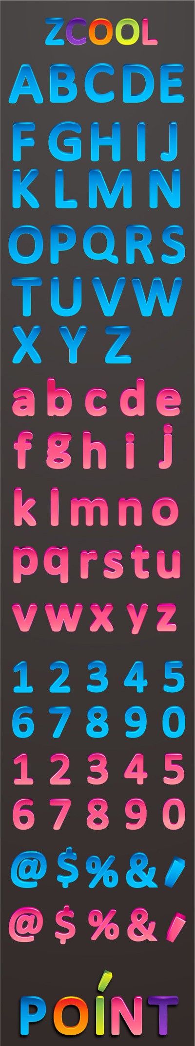 Color three-dimensional letters and numbers vector material 