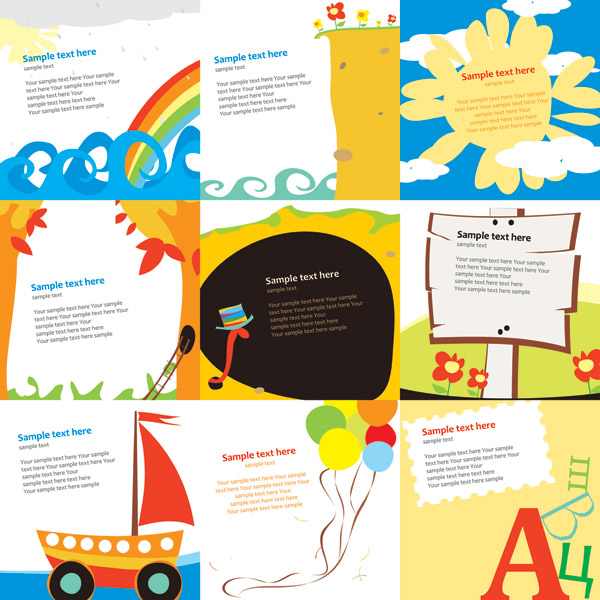 Cute child card template vector material