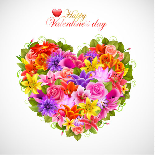 Valentine flowers background 02 - vector material