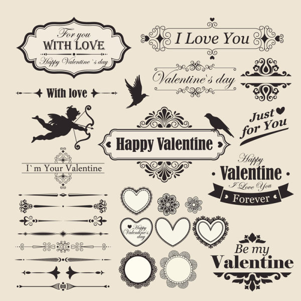 The lace Valentine's Day elements - vector material