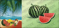 The seaside feast of fruits vector material