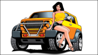 Sexy beauty and sports car 05 - vector material