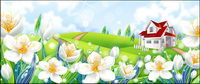Flower countryside scenery of vector material