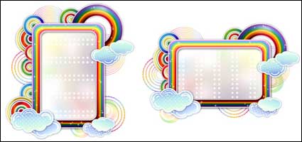 Rainbow clouds cute vector border
