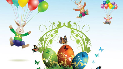 Butterflies and decorated eggs of Easter cards 03 - vector