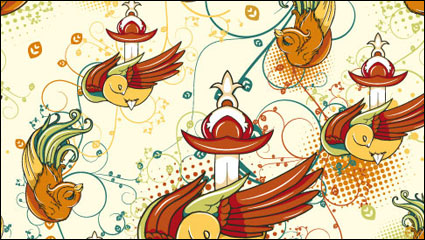 Cartoon love birds pattern 01 - vector material