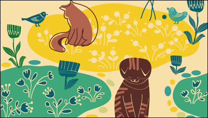 Cute line art cat pattern 02 - vector material