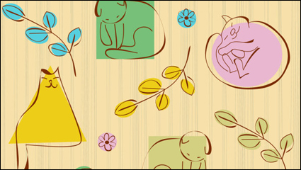 Line art cute cat pattern 05 - vector material