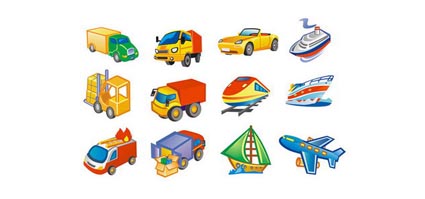 Lovely style transport icon vector material