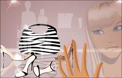 Vector fashion showcase of goods and material girls